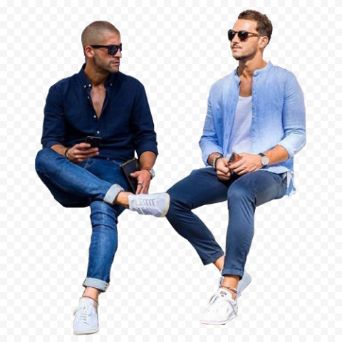 Sitting People, Man Sitting, two men wearing sunglasses, tshirt, blue, textile