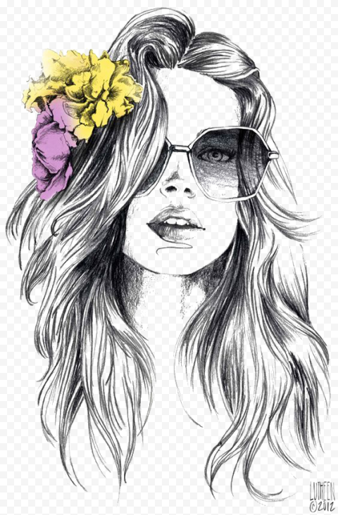 woman sketch painting, Drawing Watercolor painting Fashion illustration Sketch, Sunglasses beautiful curls, pencil, painted, face