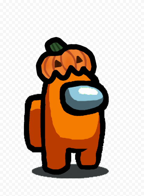 orange among us character with pumpkin hat png picture 