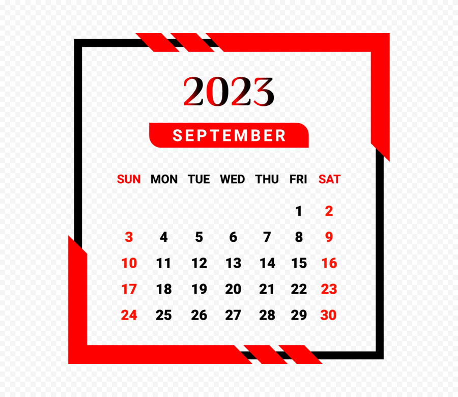 September Month 2023 Calendar With Red And Black PNG