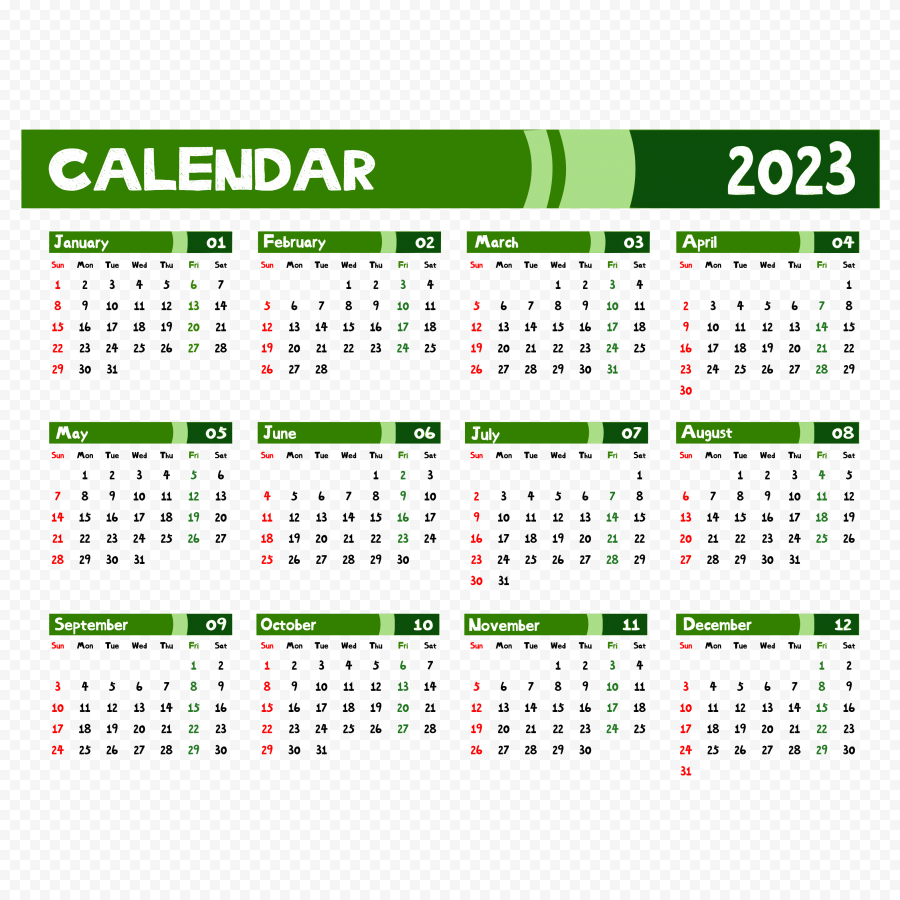 Green 2023 Calendar HD PNG