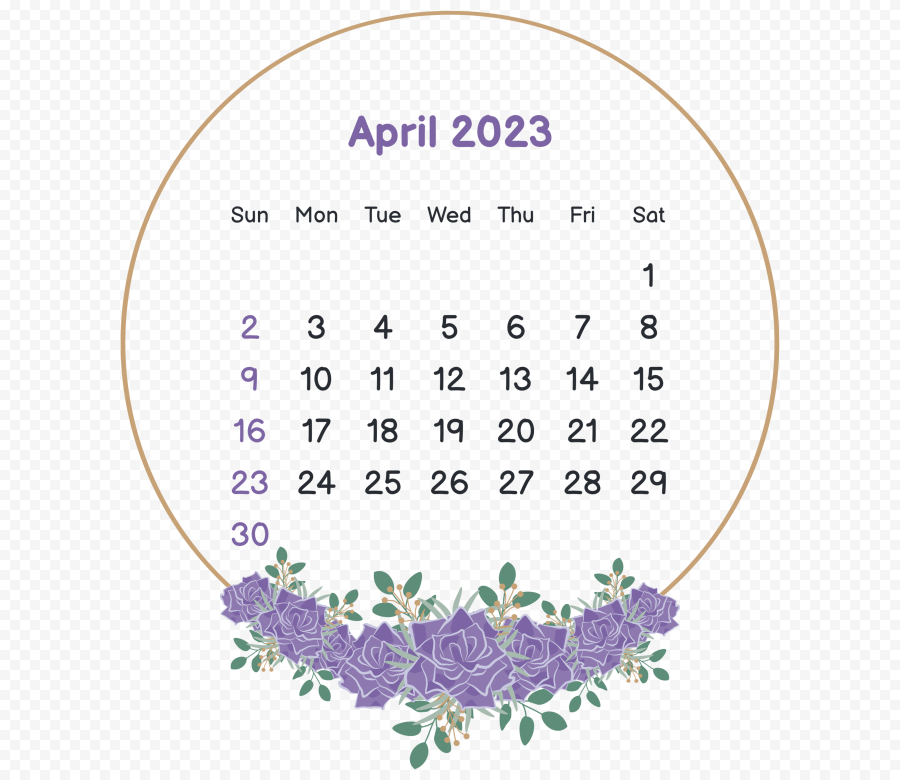 April 2023 Calendar With Circle Flower Frame PNG Image