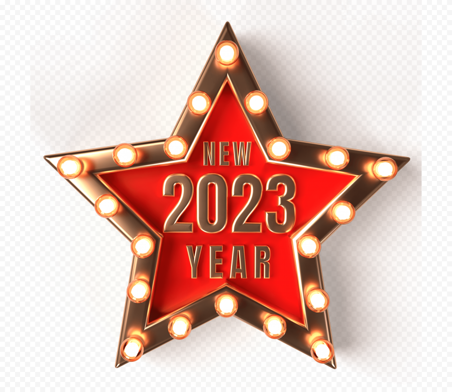Golden Neon Christmas Star With Inscription 2023 3d Illustration HD PNG