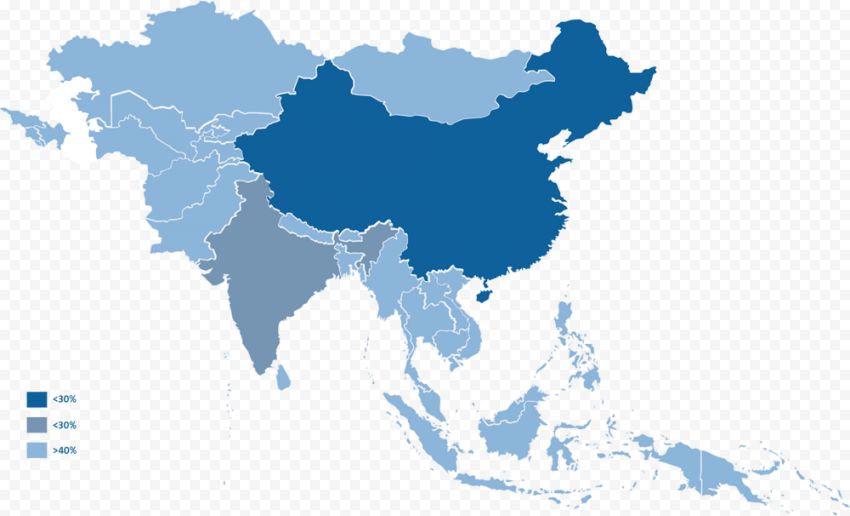 Asia World Map Blue PNG