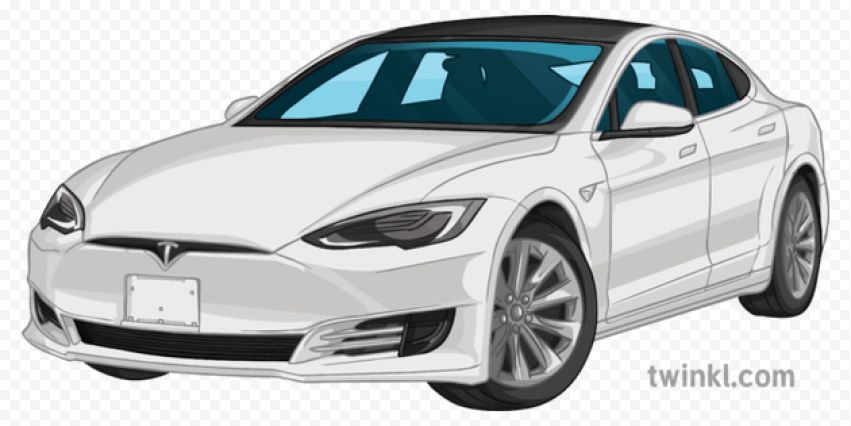 White Tesla Car PNG Isolated Image