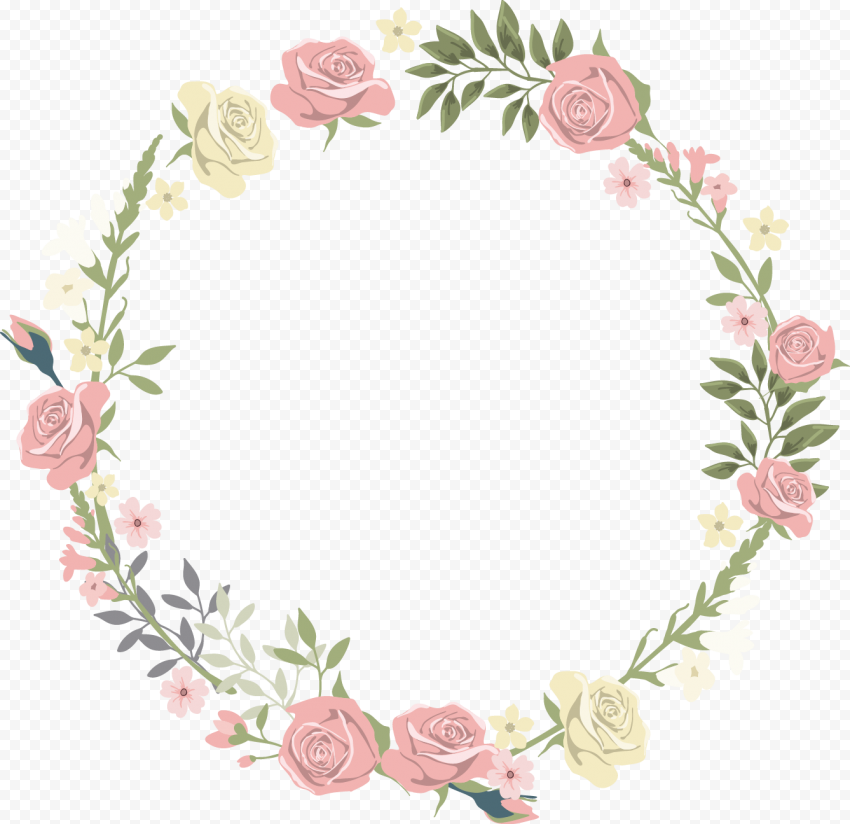 Pink Floral Circle Border PNG File