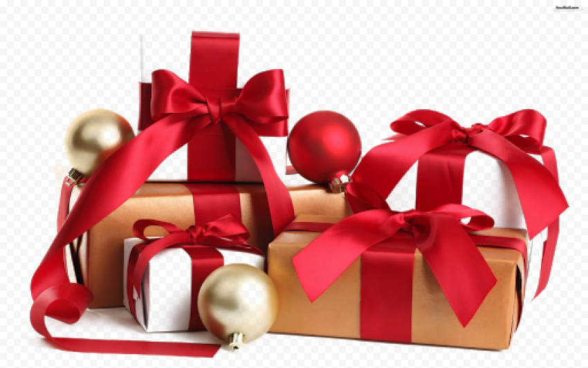 Red Christmas Gift PNG Background Image