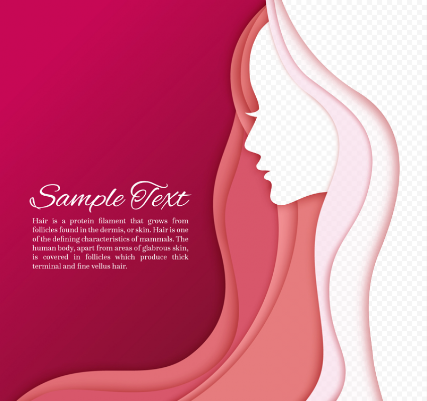 Sample Text screenshot, Beauty Parlour Hair Beauty Pageant, Beautiful long haired woman in profile, business Woman, text, beautiful Vector