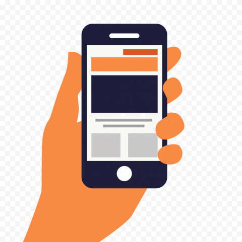 Template Information Mobile phone, cartoon material business holding a mobile phone, gadget, business Vector, orange