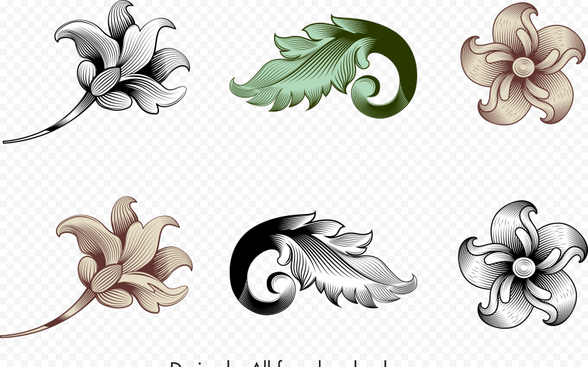 Vintage baroque templates flora leaf sketch elegant design