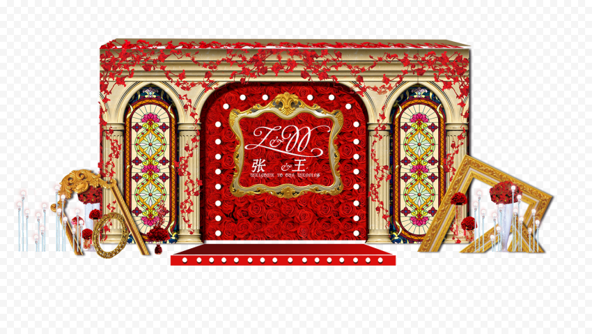 Poster, Continental Red Jinbaluoke vintage wedding, rectangle, wedding, poster