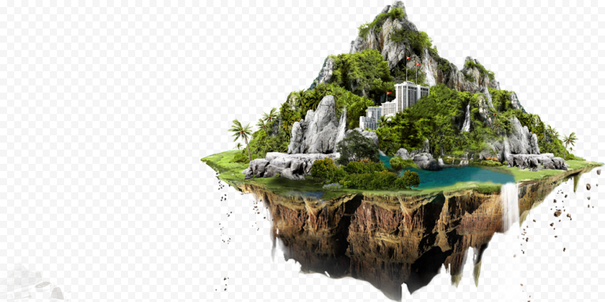 Floating island, edited of brown and green island, meadow, plant, building Materials