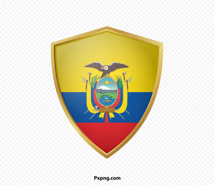 HD ecuador flag png with golden in borders PNG