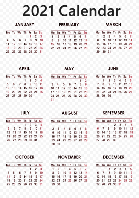 Calendar 2021 PNG Transparent Free download