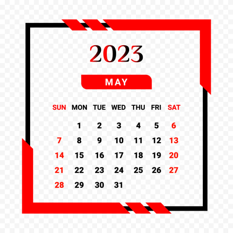 May Month 2023 Calendar With Red And Black PNG