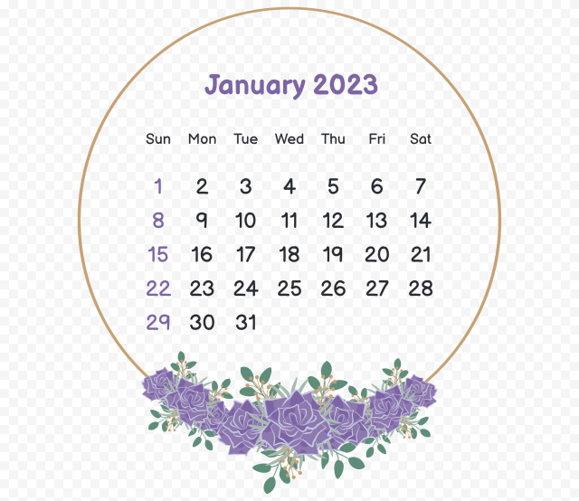 january 2023 Calendar With Circle Flower Frame Download PNG