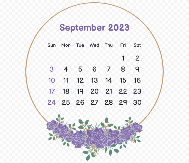 2023 september Calendar With Circle Flower Frame HD PNG