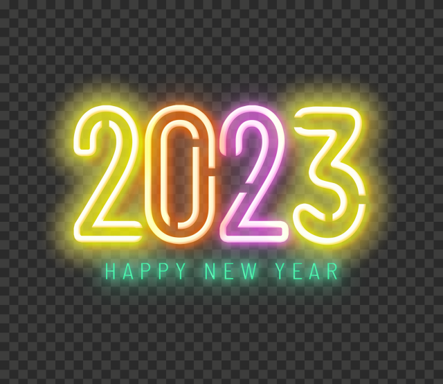 2023 Happy New year Colorful Font Neon PNG
