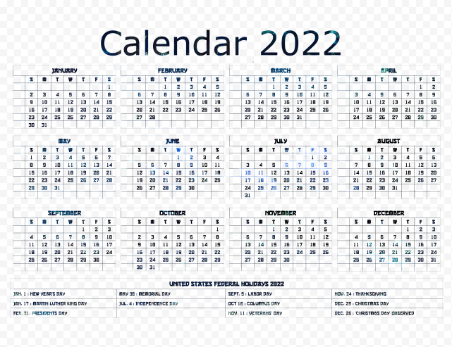 Blue Calendar 2022