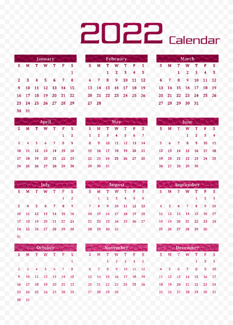 Pink Calendar 2022 PNG