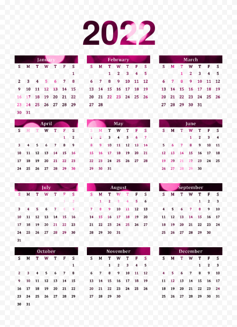 Pink Calendar 2022 PNG Image
