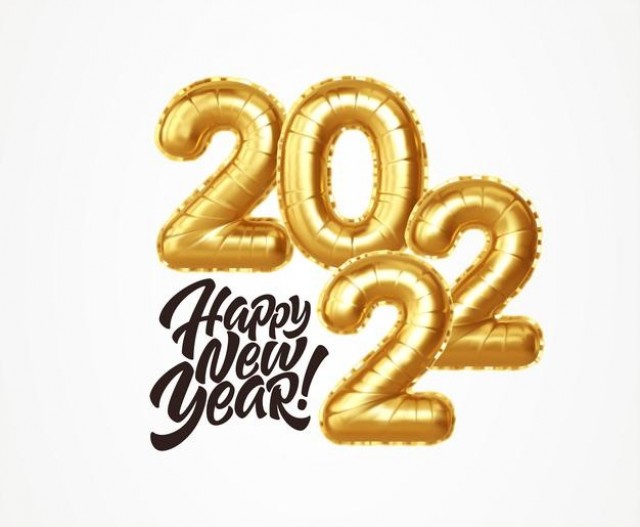 Happy new year 2022 metallic gold foil balloons on a white background  golden helium balloons number 2022 new year  ve3ctor illustration eps10 Free Vector