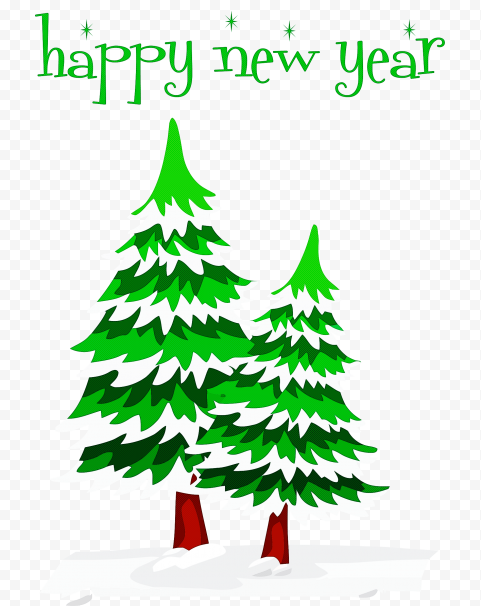 Happy New Year Text With Christmas Trees PNG IMG