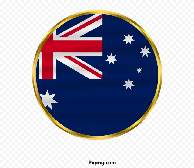 3D Round flag Australia vector with Gold in borders PNG